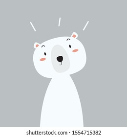 The bear is cute, looks curious and uses thought.simple flat design,vector illustration.