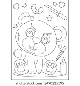 bear cute monster coloring book page for kids or grown adults coloring book mindful relaxation activity
