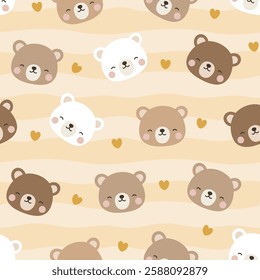 Bear Cute Seamless Pattern, adorable animal design for kids, vector illustration