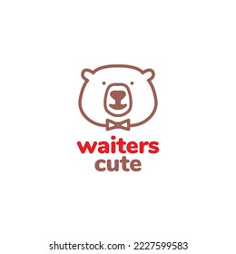 bear cute waiter logo design vector