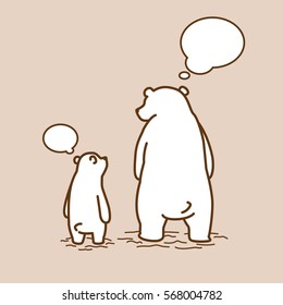 Bear Dad and son talk speech bubble illustration brown