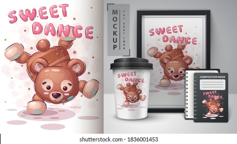 Bear dance - poster and merchandising. Vector eps 10