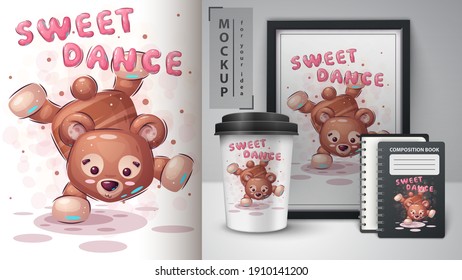 Bear dance - poster and merchandising. Vector eps 10