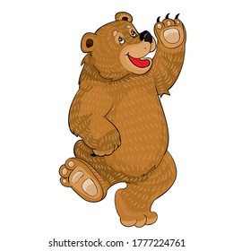 bear dancing and waving, cartoon illustration, isolated object on a white background, vector illustration, eps