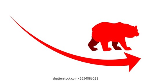 Bear and decrease arrow vector, symbolizing a bear market, decline, and pessimistic financial trends. Ideal for stock market analyses, investment warnings, or economic forecasts indicating downward