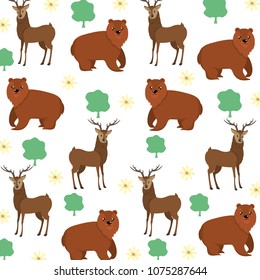 bear and deer animal with tree and flower background