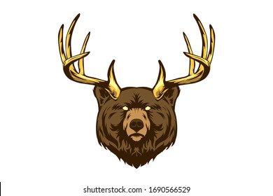 Oso con antorchas de ciervo, vector de mascota