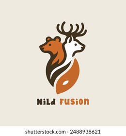 Bear and Deer Merge Logo Vector - Unique Wildlife Design