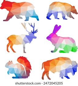 bear Deer Rabbit Squirrel Wild Animal Illustration With Polygon Style