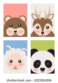 Bear and deer, sheep and panda, collection of covers and pages with animals, winter animals and unusual design vector illustration isolated on white