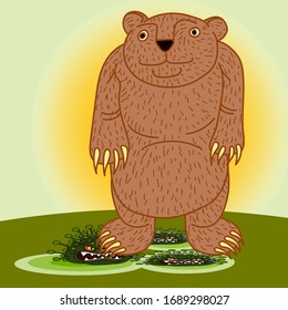 The bear defeats the coronovirus COVID-19. Corona Virus. Very dangerous and predatory virus. The virus that causes the disease in humans, from the common cold to SARS. 2019-nCoV. Vector illustration