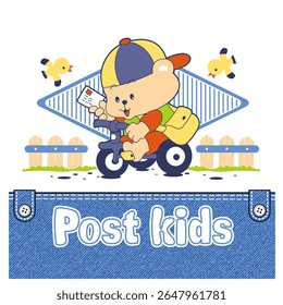 bear delivering postcards, Animal Cartoon, isolated Flat Vector Illustration