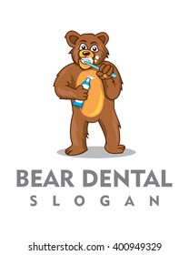 Bear Dental Logo, Dental Mascot, Bear Character Logo