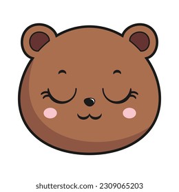 Bear Disappointed Face Head Kawaii Sticker Isolated
