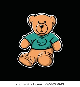 Bear Doll Cartoon Hand Drawn Vector Illustration. Design element for shirt design, logo, sign, poster, banner, card