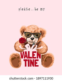 bear doll holding valentine gift box illustration