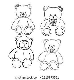 Vector de diseño plano del icono de la muñeca del oso. Esquema del icono del oso de peluche