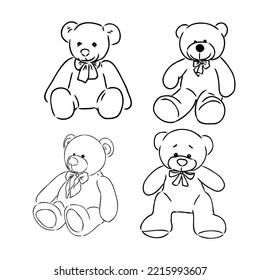 Vector de diseño plano del icono de la muñeca del oso. Esquema del icono del oso de peluche