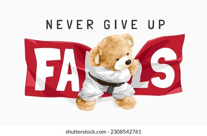 bear doll karate pulling fails slogan vector illustration