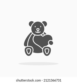 Bear doll with love heart glyph icon. Can be used for digital product, presentation, print design and more.