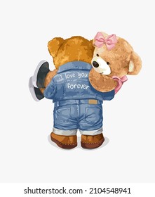 bear doll lover couple carrying back facing vector illustration