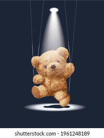 bear doll puppet string in stage spotlight vector illustration