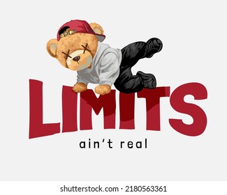 Bear Doll In Red Cap Jumping Over Limits Slogan Vector Illustration