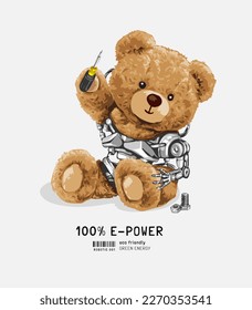 bear doll robot holding screwdriver vector illustration