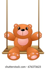 bear doll sitting on a swing
