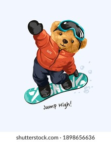 bear doll snowboard jumping illustration