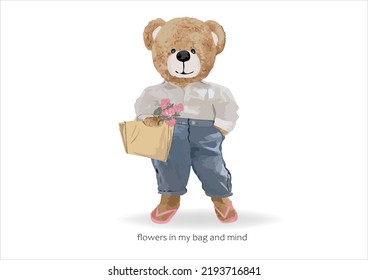 bear doll ,teddy bear girl fashion style with positive slogan