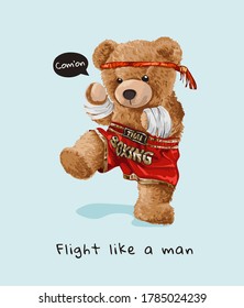 bear doll in Thai boxing athletic style illustration 