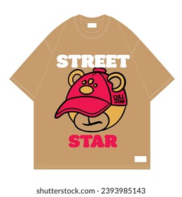 bear doll wearing hat doll star for print streetwear