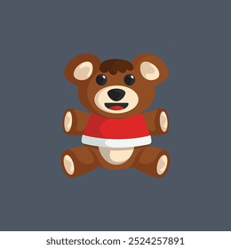 Bear doll wearing red clothes in flat vector design.