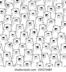 Bear Doodle Seamless Pattern white