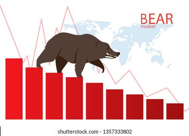 Bear down the stairs. The trend is a downtrend. Falling market. Graphic design concept of stock market Bearish trend. Stock market and business concept. Vector.