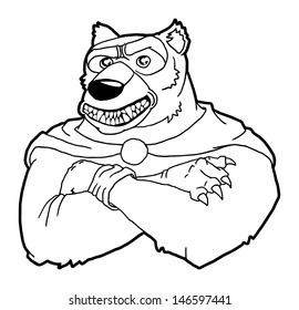 Bear drawing king smiling vector black and white illustration 