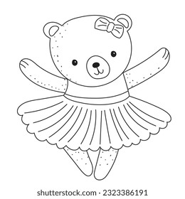 bear in dress character childrens coloring book, vector