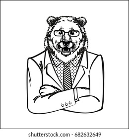 The bear, dressed in an office suit. Drawn sketch furry illustration art, business, animals