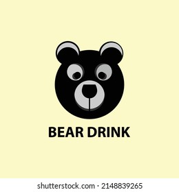 Bear drink logo. Illustration of head bear and glass wine icon.