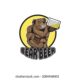 bear drinking beer illustration vector design