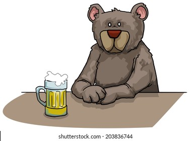 Bear drinking beer . vector illustration