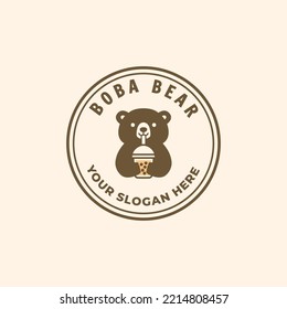 Oso bebiendo té de burbuja o logotipo de mascota boba