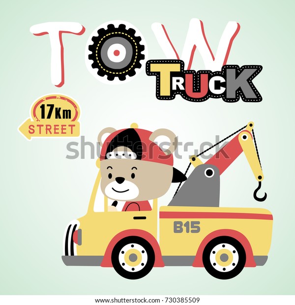bear drive\
tow truck, vector cartoon\
illustration\

