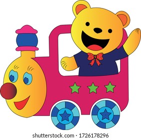 bear drive train color design suitable for fabric print or other use. Colour can be edit with editable files. vector illustration design, for children, mascot cartoon image.  