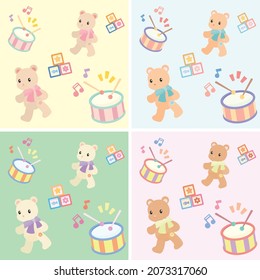 Bear with Drum and Wooden Block Seamless