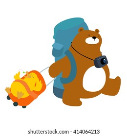 Bear and duck backpacks traveler cute cartoon vector illustration