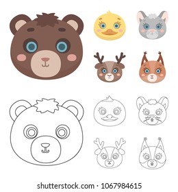 Bear, duck, mouse, deer. Animal muzzle set collection icons in cartoon,outline style vector symbol stock illustration web.