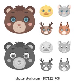 Bear, duck, mouse, deer. Animal muzzle set collection icons in cartoon,monochrome style vector symbol stock illustration web.