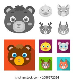 Bear, duck, mouse, deer. Animal muzzle set collection icons in monochrome,flat style vector symbol stock illustration web.